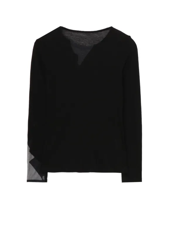 KANADE DIAGONAL GAUZE ZIGZAG PANEL LONG SLV T sold by Yohji Yamamoto