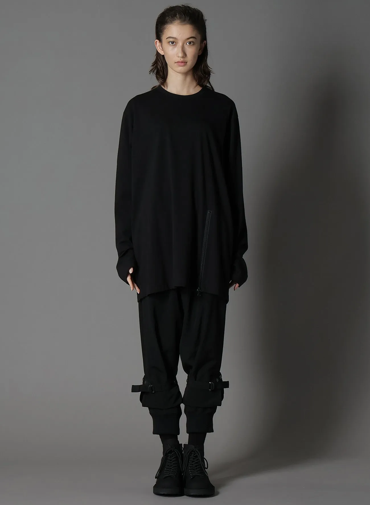 COTTON JERSEY LEFT ZIPPER SLIT T-SHIRT sold by Yohji Yamamoto product image thumbnail 5