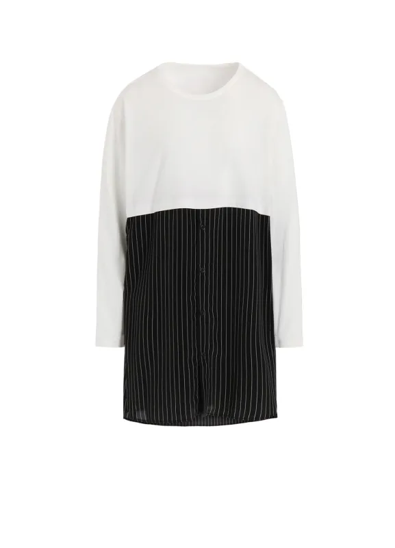 POLYESTER DE CHINE STRIPE CONBI LONG SLEEVE T made by Yohji Yamamoto