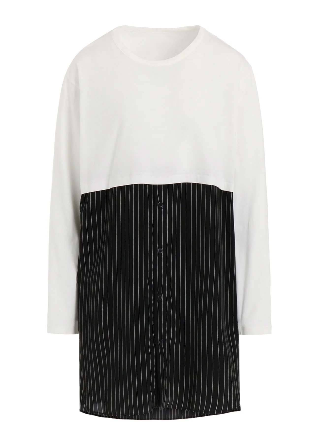 POLYESTER DE CHINE STRIPE CONBI LONG SLEEVE T sold by Yohji Yamamoto product image thumbnail 2