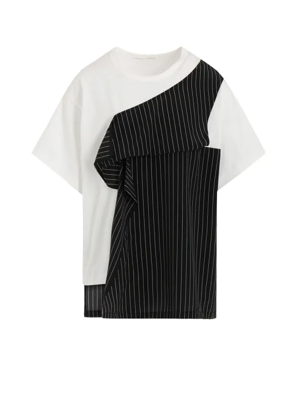 POLYESTER DE CHINE STRIPE CONBI HALF SLEEVE T sold by Yohji Yamamoto