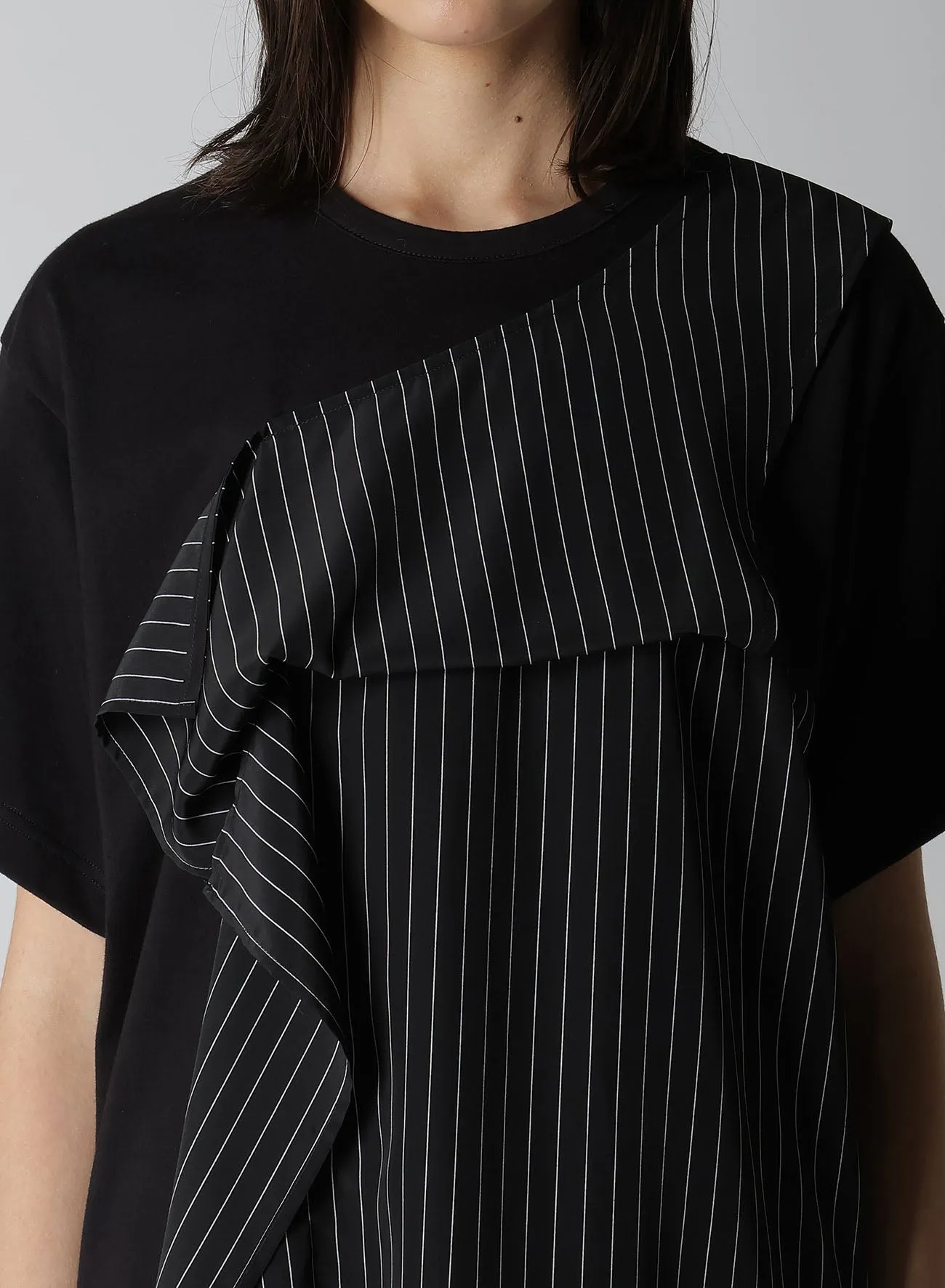 POLYESTER DE CHINE STRIPE CONBI HALF SLEEVE T sold by Yohji Yamamoto product image thumbnail 5
