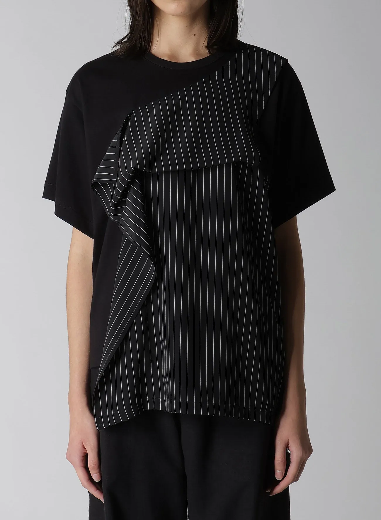 POLYESTER DE CHINE STRIPE CONBI HALF SLEEVE T sold by Yohji Yamamoto product image thumbnail 4