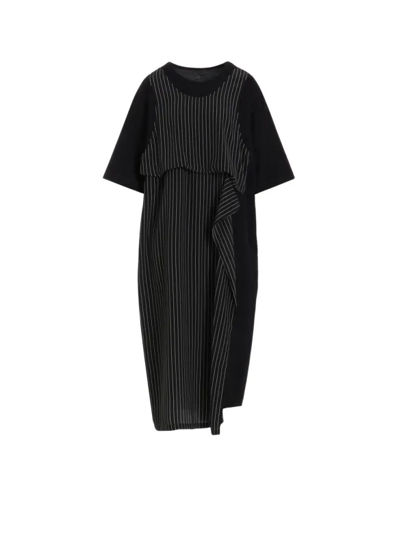 POLYESTER DE CHINE STRIPE CONBI HALF SLEEVE DRESS sold by Yohji Yamamoto