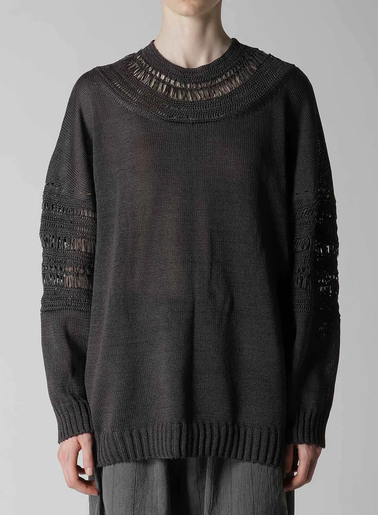 JERSEY+BROAD STITCH CROCHET LONG SLEEVE PULLOVER sold by Yohji Yamamoto product image thumbnail 4