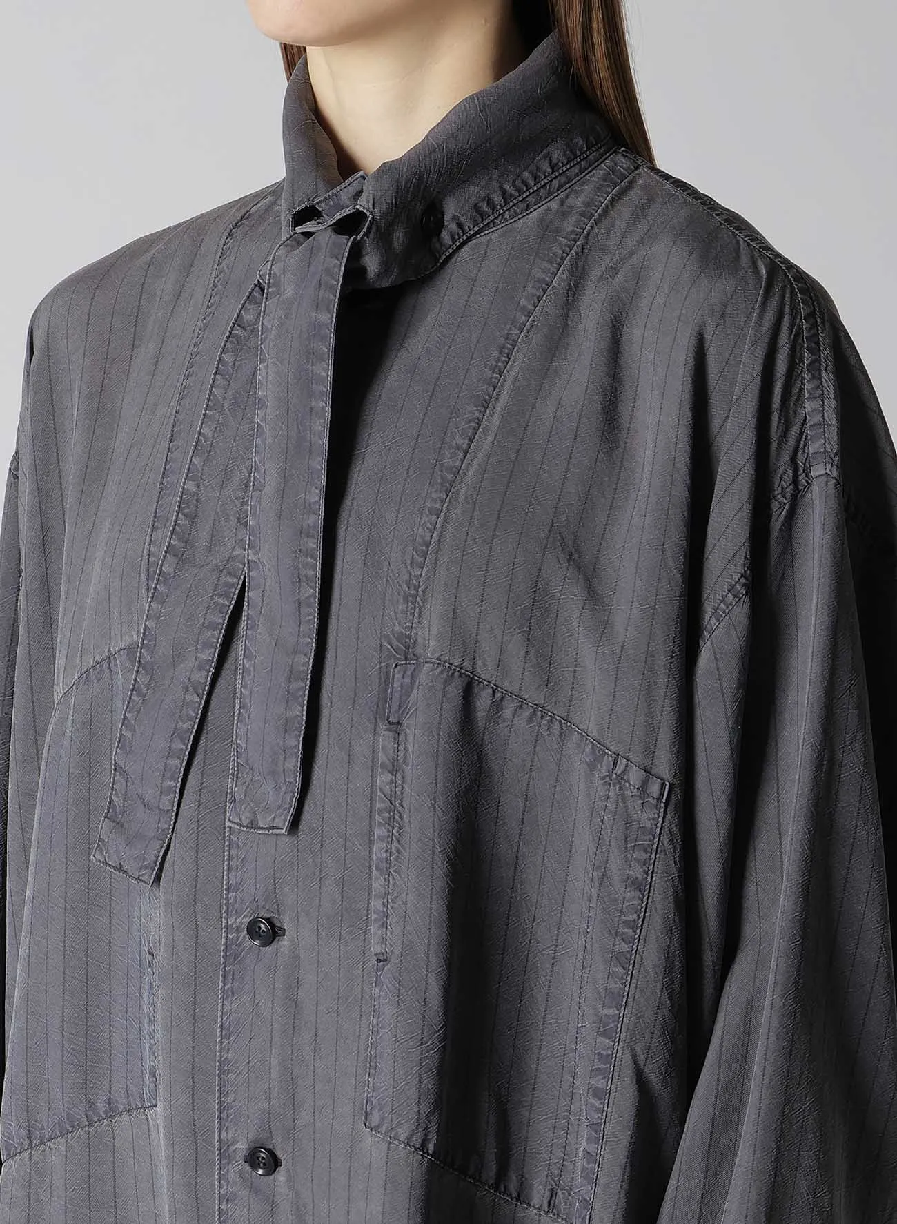 CUPRO STRIPE SHIRT DRESS WITH TIE sold by Yohji Yamamoto product image thumbnail 5