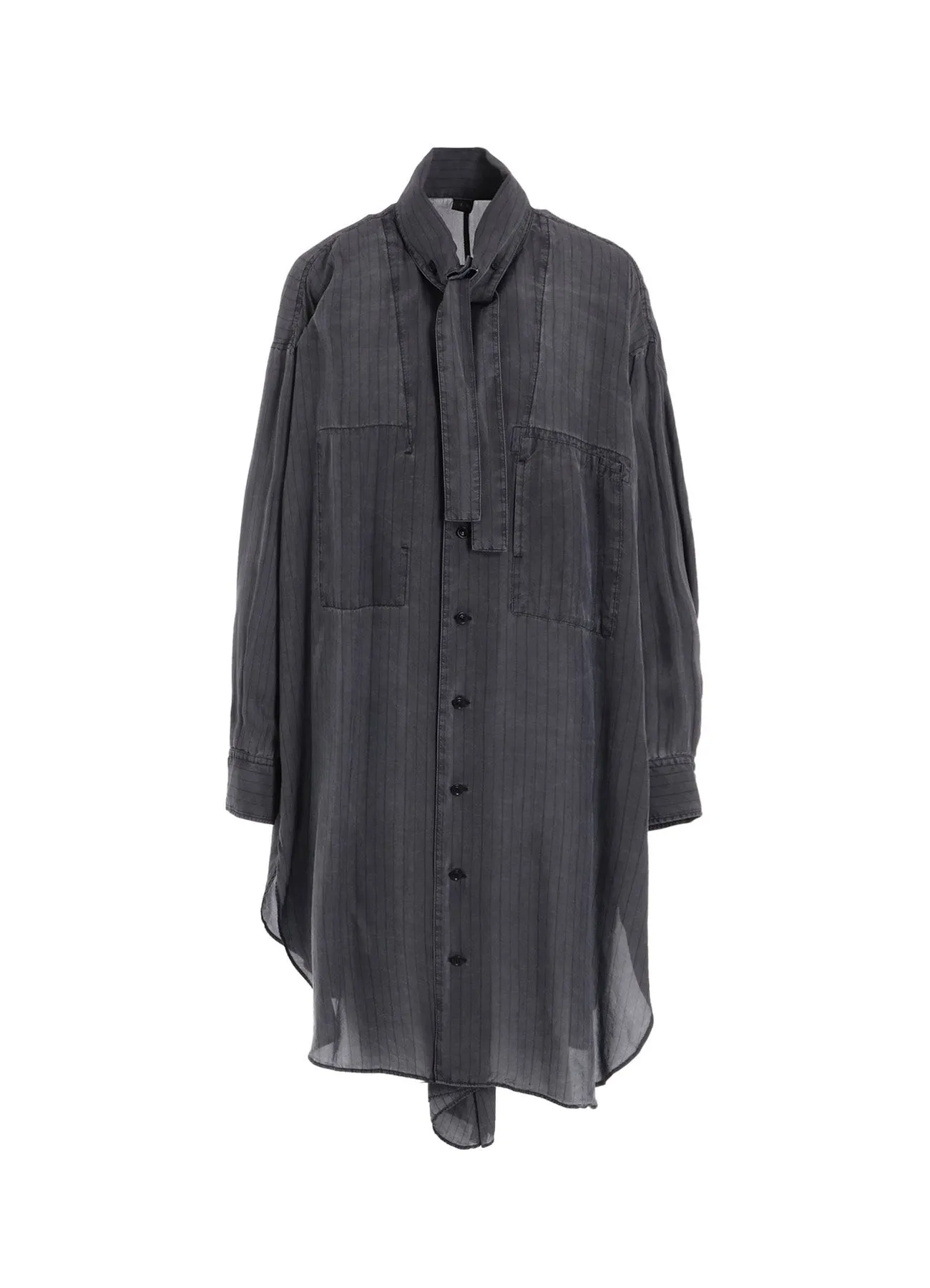 CUPRO STRIPE SHIRT DRESS WITH TIE sold by Yohji Yamamoto