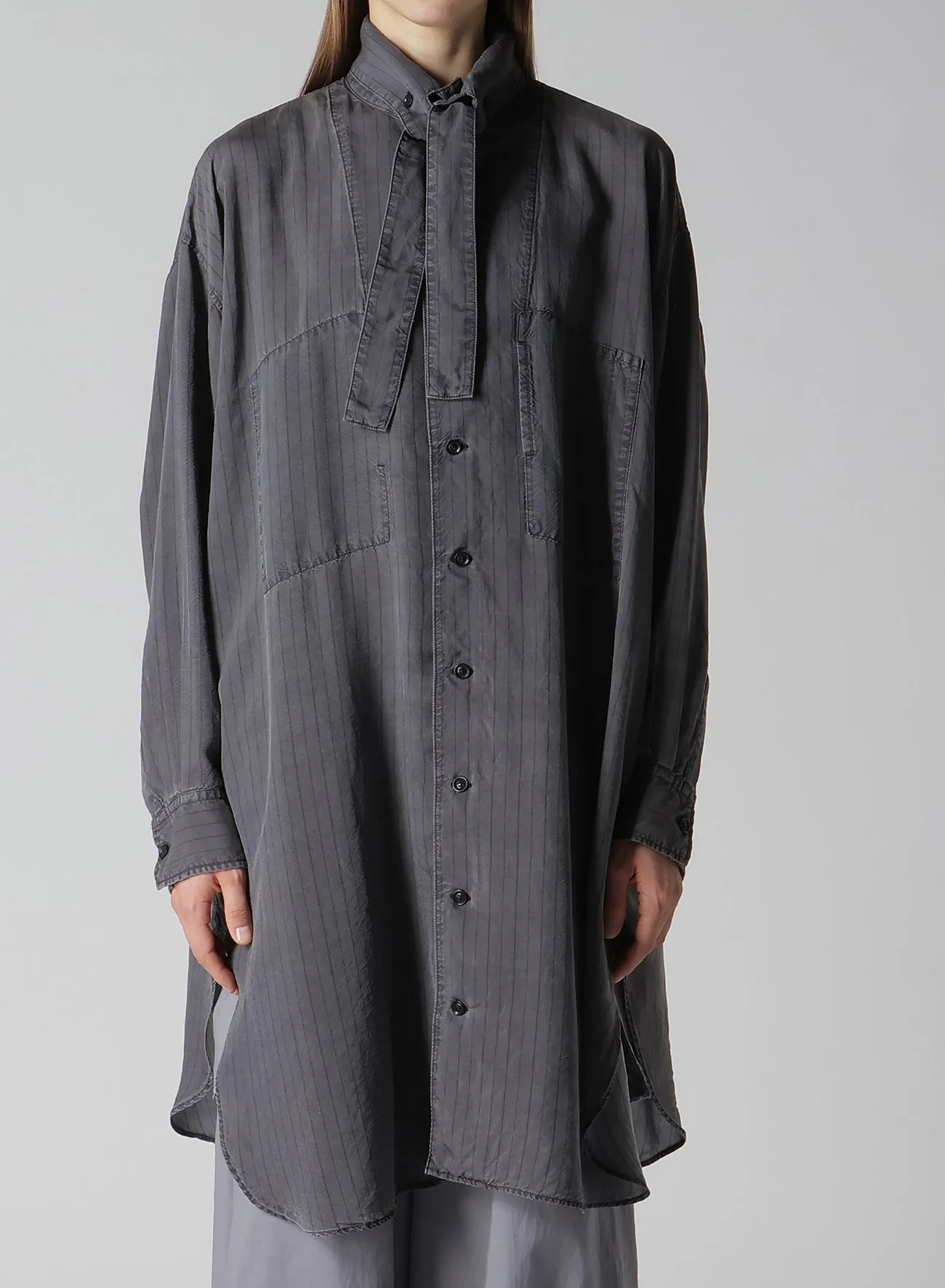 CUPRO STRIPE SHIRT DRESS WITH TIE sold by Yohji Yamamoto product image thumbnail 4