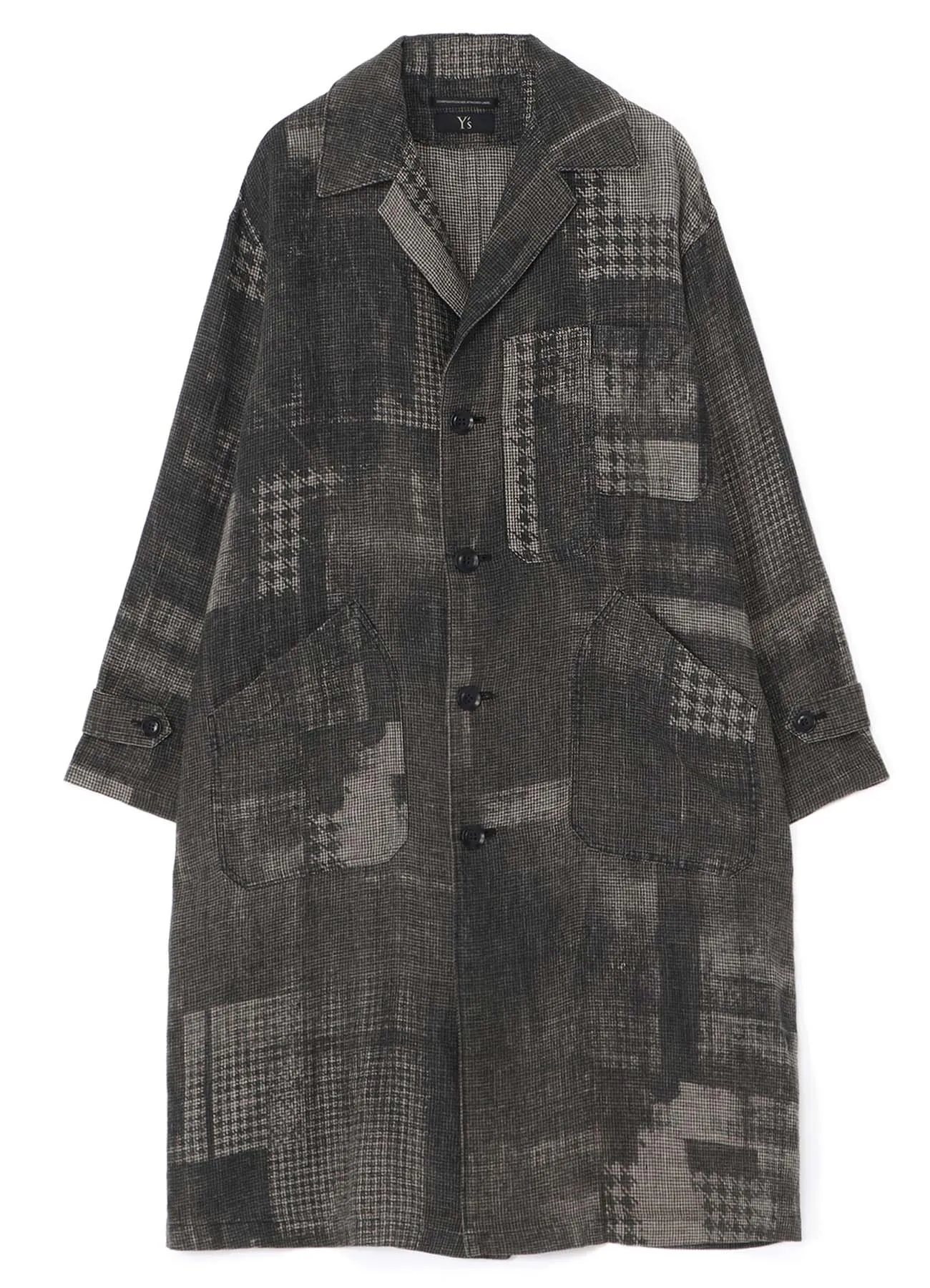LINEN HOUNDSTOOTH INK PRINT 4 POCKETS COAT sold by Yohji Yamamoto product image thumbnail 2