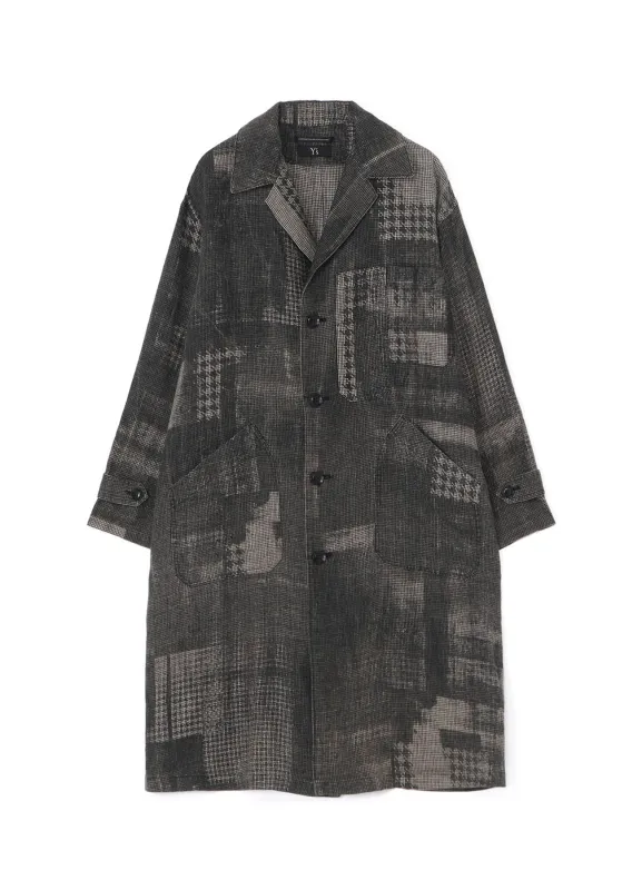 LINEN HOUNDSTOOTH INK PRINT 4 POCKETS COAT sold by Yohji Yamamoto