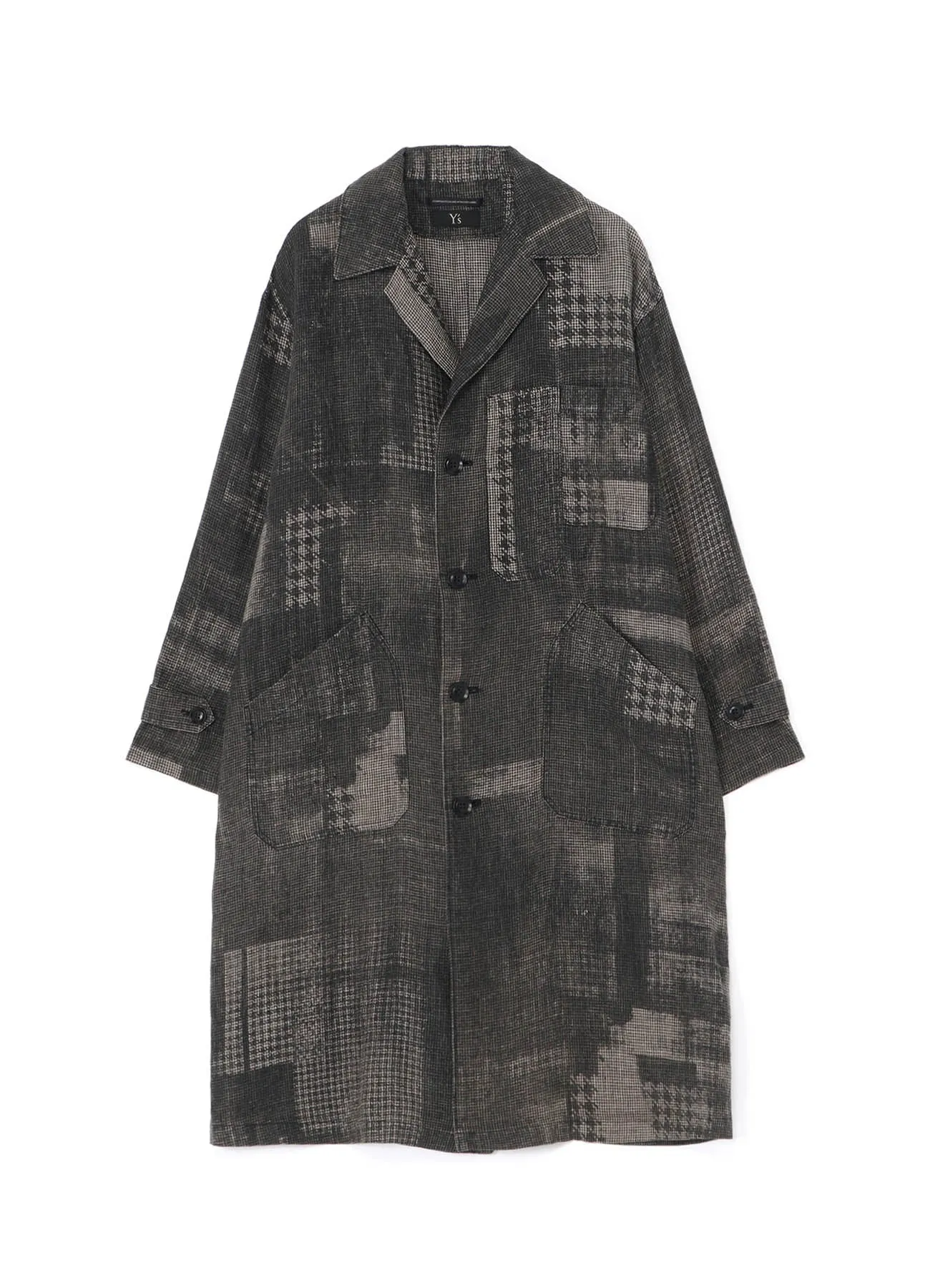 LINEN HOUNDSTOOTH INK PRINT 4 POCKETS COAT sold by Yohji Yamamoto