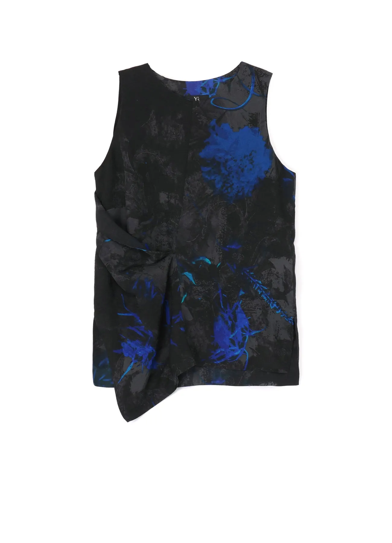 CUPRO TWILL ETHNIC FLOWER PRINT DRAPED BLOUSE sold by Yohji Yamamoto