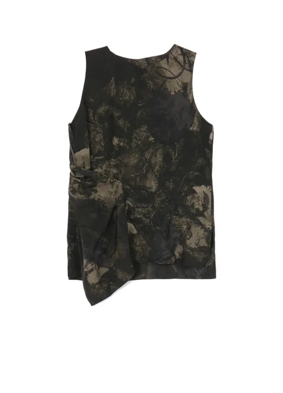 CUPRO TWILL ETHNIC FLOWER PRINT DRAPED BLOUSE sold by Yohji Yamamoto