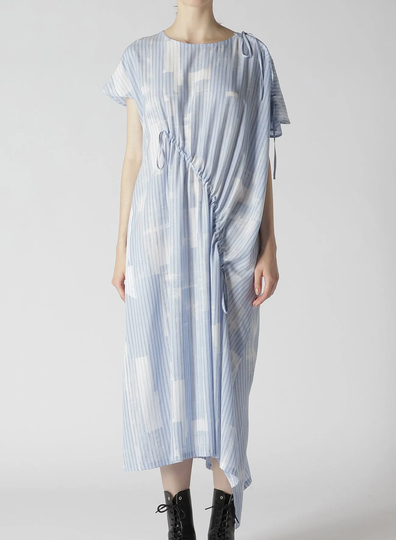 TYPEWRITER STRIPE SHIRRING DRESS sold by Yohji Yamamoto product image thumbnail 4