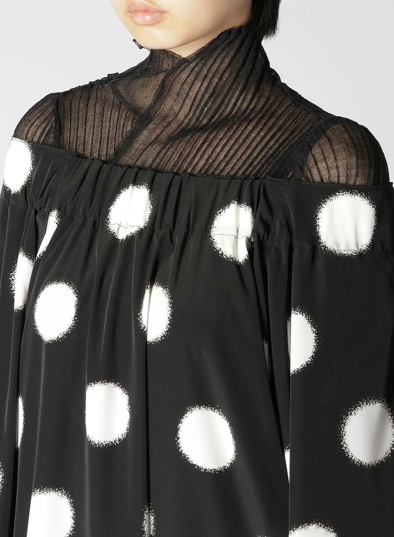 LARGE POLKA DOT CRAPE DE CHINE VOLUME DRESS sold by Yohji Yamamoto product image thumbnail 5