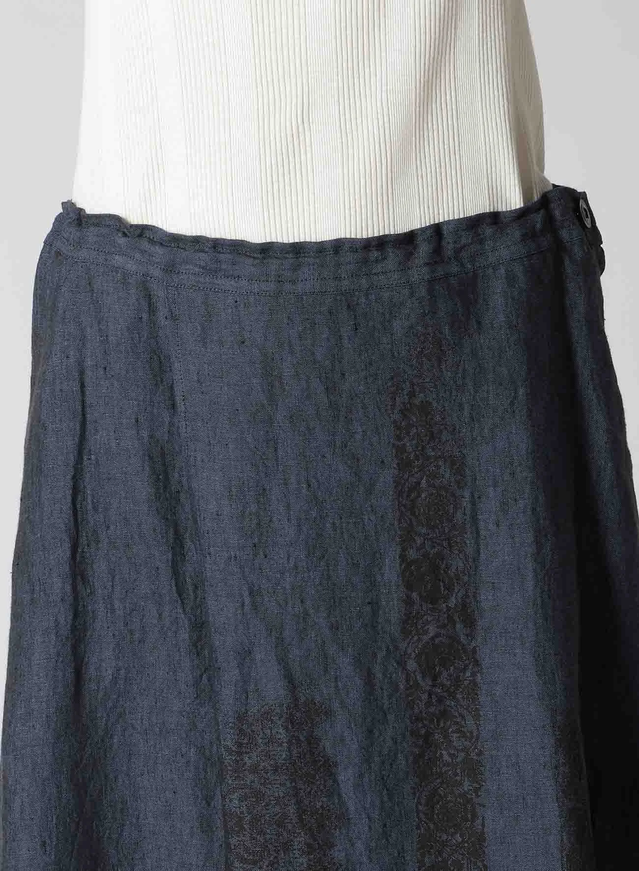 LINEN CHAMBRAY ETHNIC PATCHWORK PRINT PANTS SKIRT sold by Yohji Yamamoto product image thumbnail 5