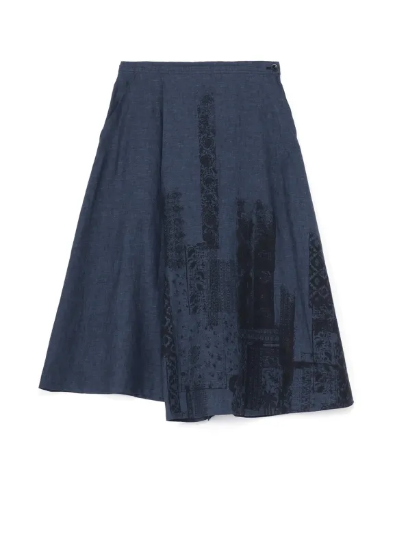 LINEN CHAMBRAY ETHNIC PATCHWORK PRINT PANTS SKIRT sold by Yohji Yamamoto