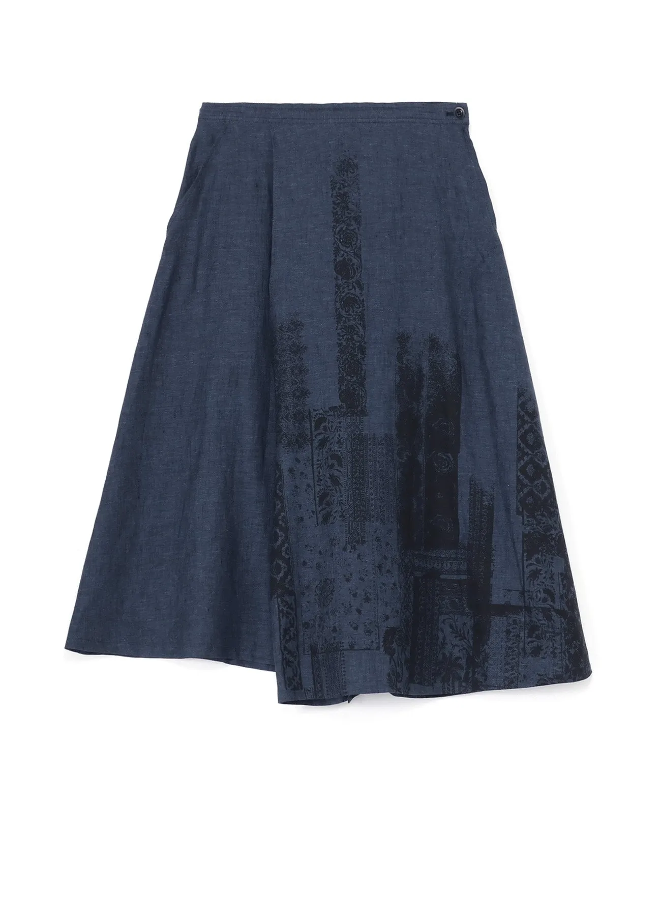 LINEN CHAMBRAY ETHNIC PATCHWORK PRINT PANTS SKIRT sold by Yohji Yamamoto