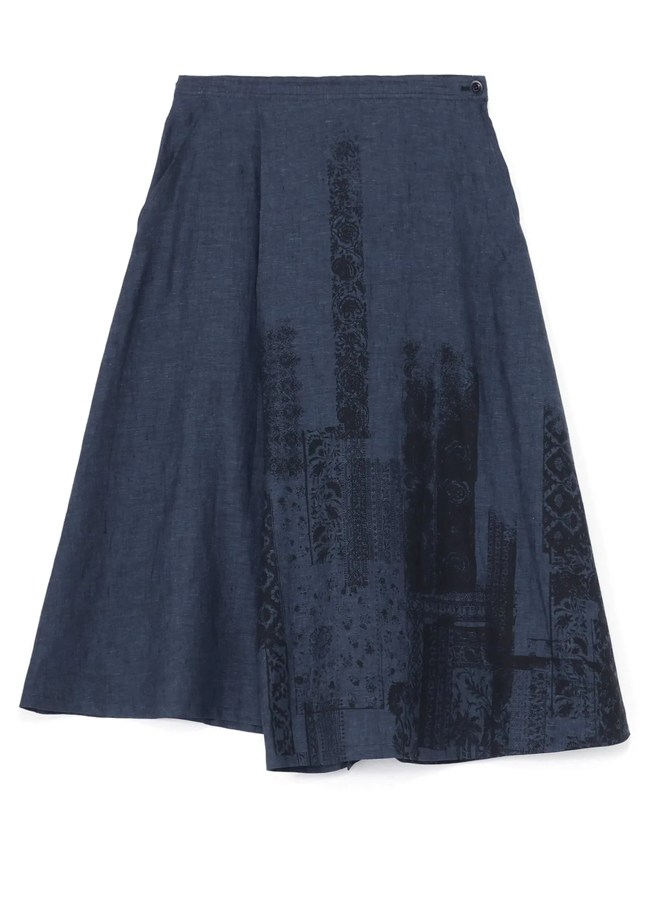 LINEN CHAMBRAY ETHNIC PATCHWORK PRINT PANTS SKIRT sold by Yohji Yamamoto product image thumbnail 2