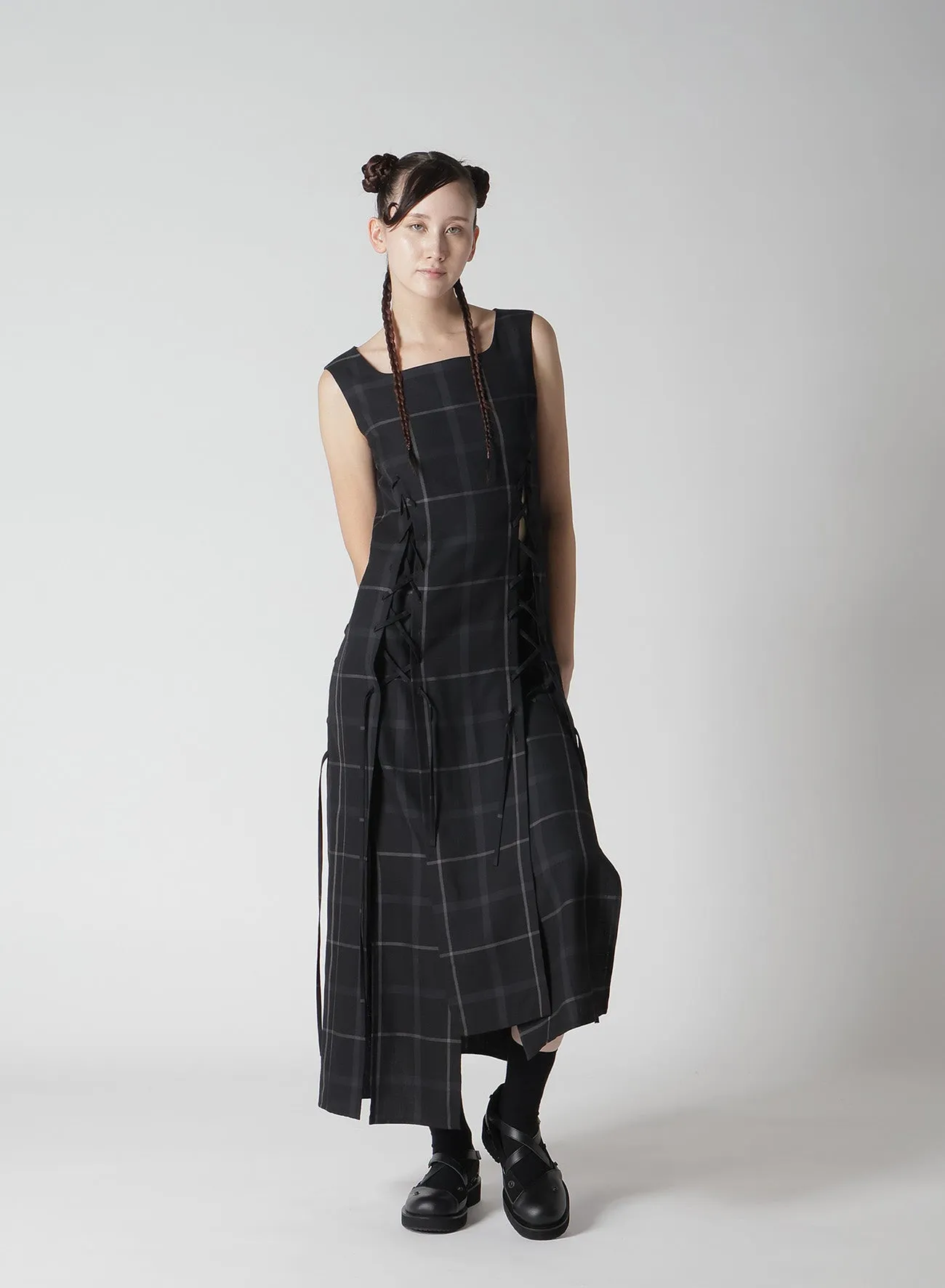 PLAID LACE-UP DRESS sold by Yohji Yamamoto product image thumbnail 4