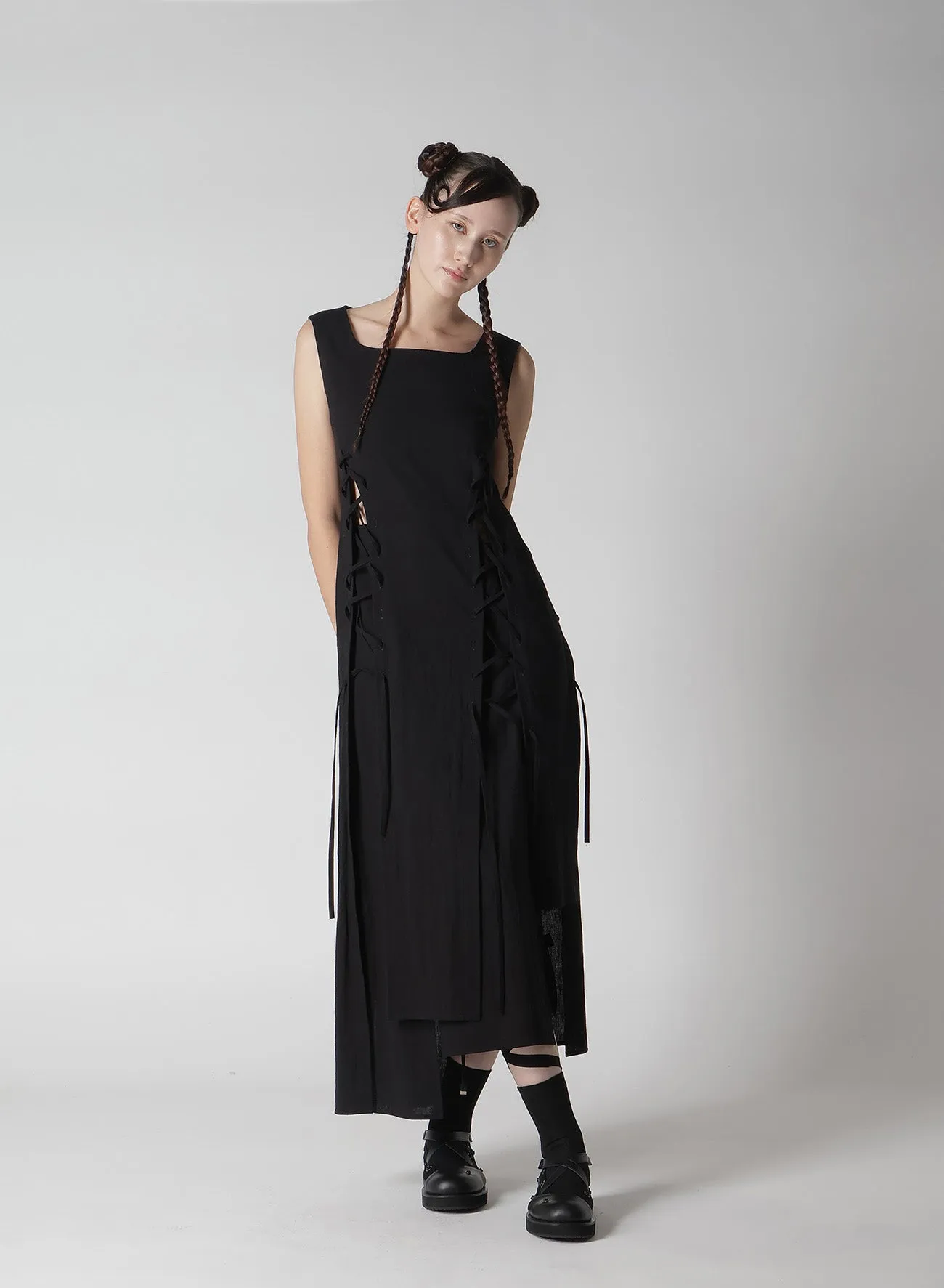 MUSLIN LACE-UP DRESS sold by Yohji Yamamoto product image thumbnail 4
