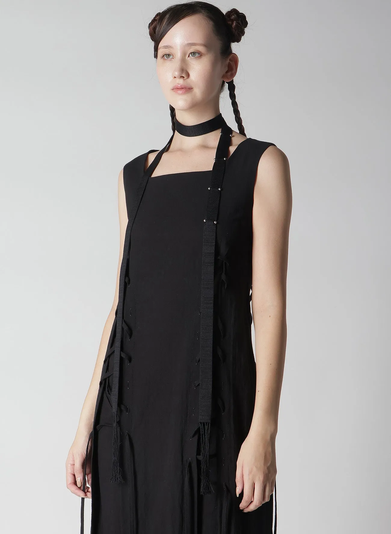 SILK COTTON PLAIN STITCH SLIM PIERCE DETAIL SCARF sold by Yohji Yamamoto product image thumbnail 2