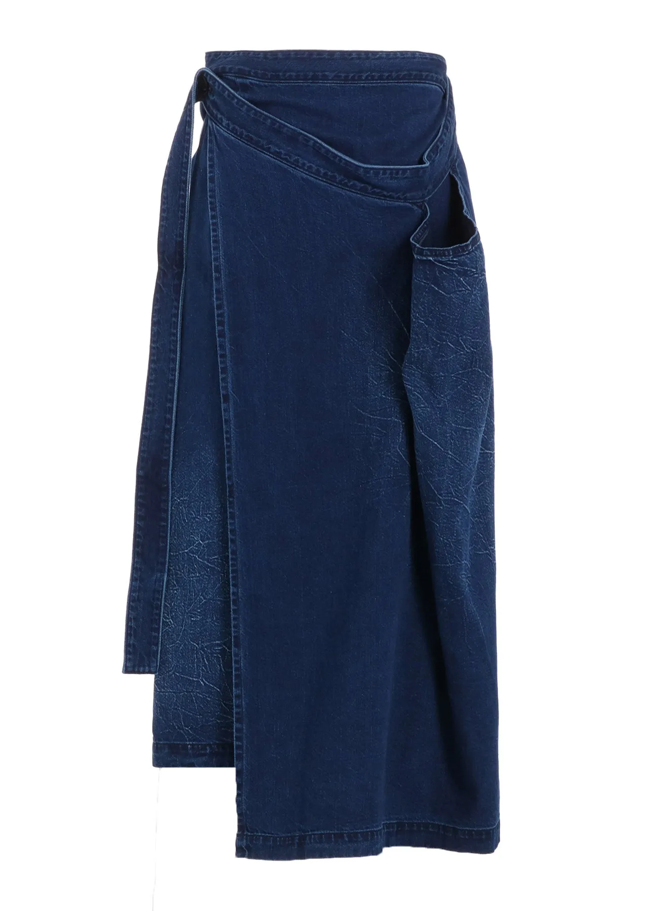 8OZ BLEACHED VINTAGE LIKE DENIM DRAPE WRAP SKIRT sold by Yohji Yamamoto product image thumbnail 2