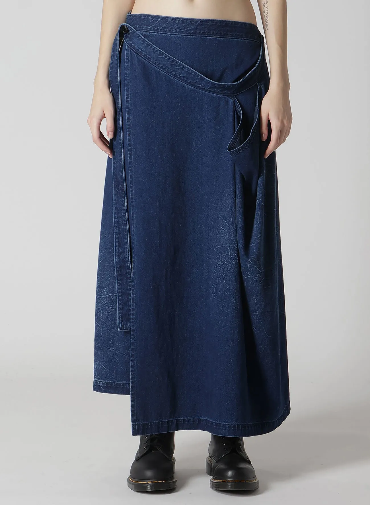 8OZ BLEACHED VINTAGE LIKE DENIM DRAPE WRAP SKIRT sold by Yohji Yamamoto product image thumbnail 4