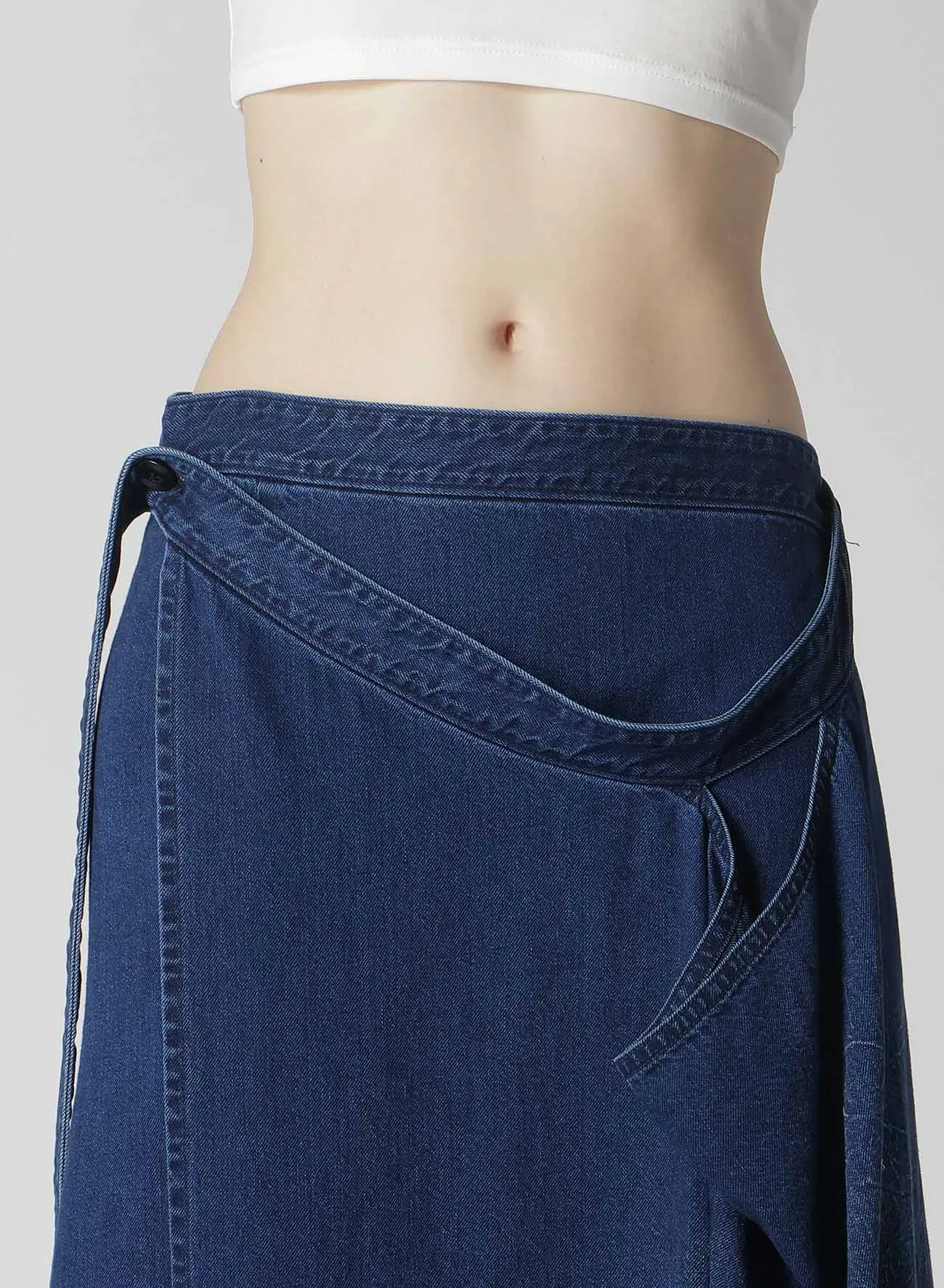 8OZ BLEACHED VINTAGE LIKE DENIM DRAPE WRAP SKIRT sold by Yohji Yamamoto product image thumbnail 5