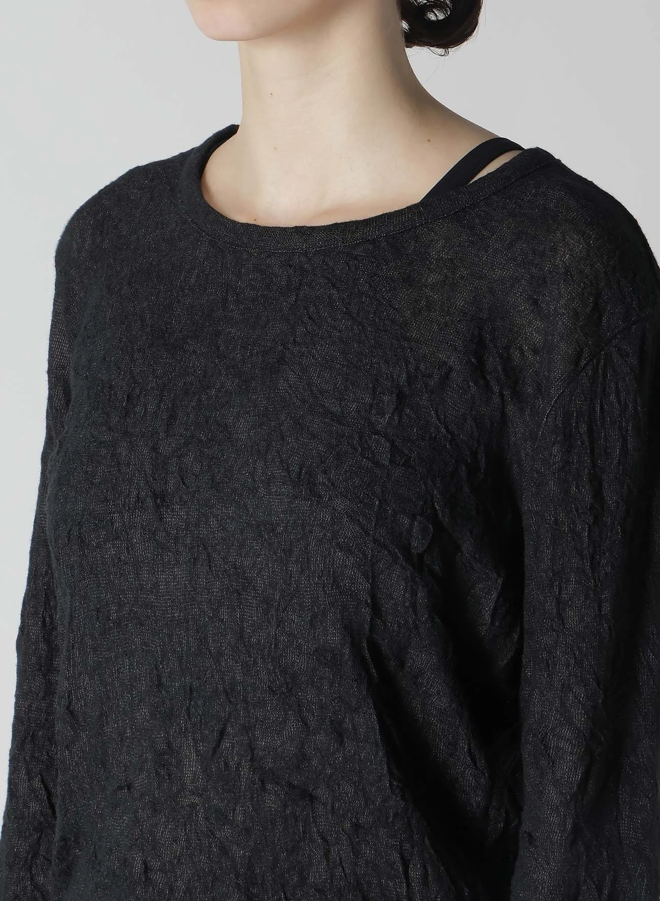 TUCK MILLING WRINKLE LONG SLEEVE ROUND NECK T sold by Yohji Yamamoto product image thumbnail 5