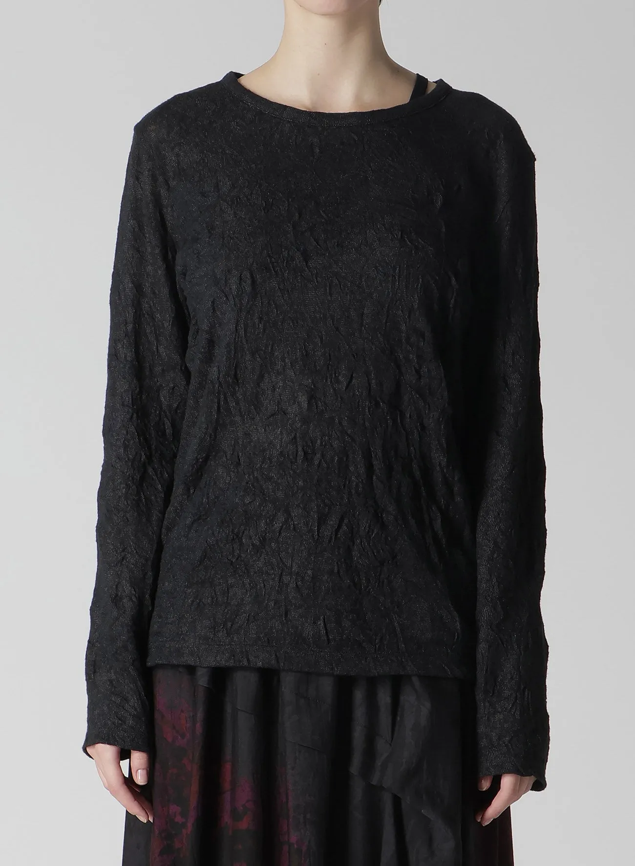TUCK MILLING WRINKLE LONG SLEEVE ROUND NECK T sold by Yohji Yamamoto product image thumbnail 4