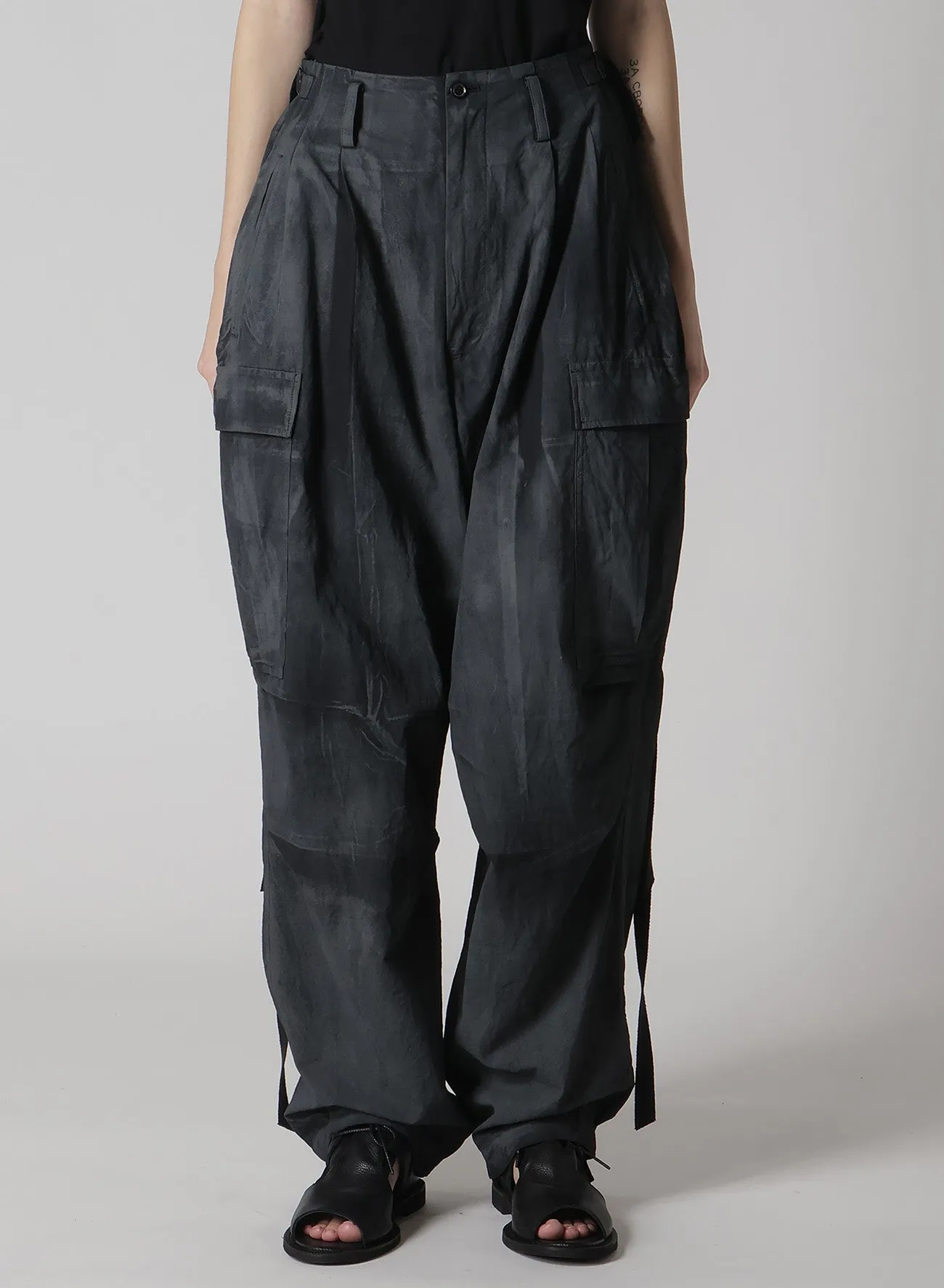 COTTON LINEN DUMP ROOLER PRINTING CARGO PANTS sold by Yohji Yamamoto product image thumbnail 4