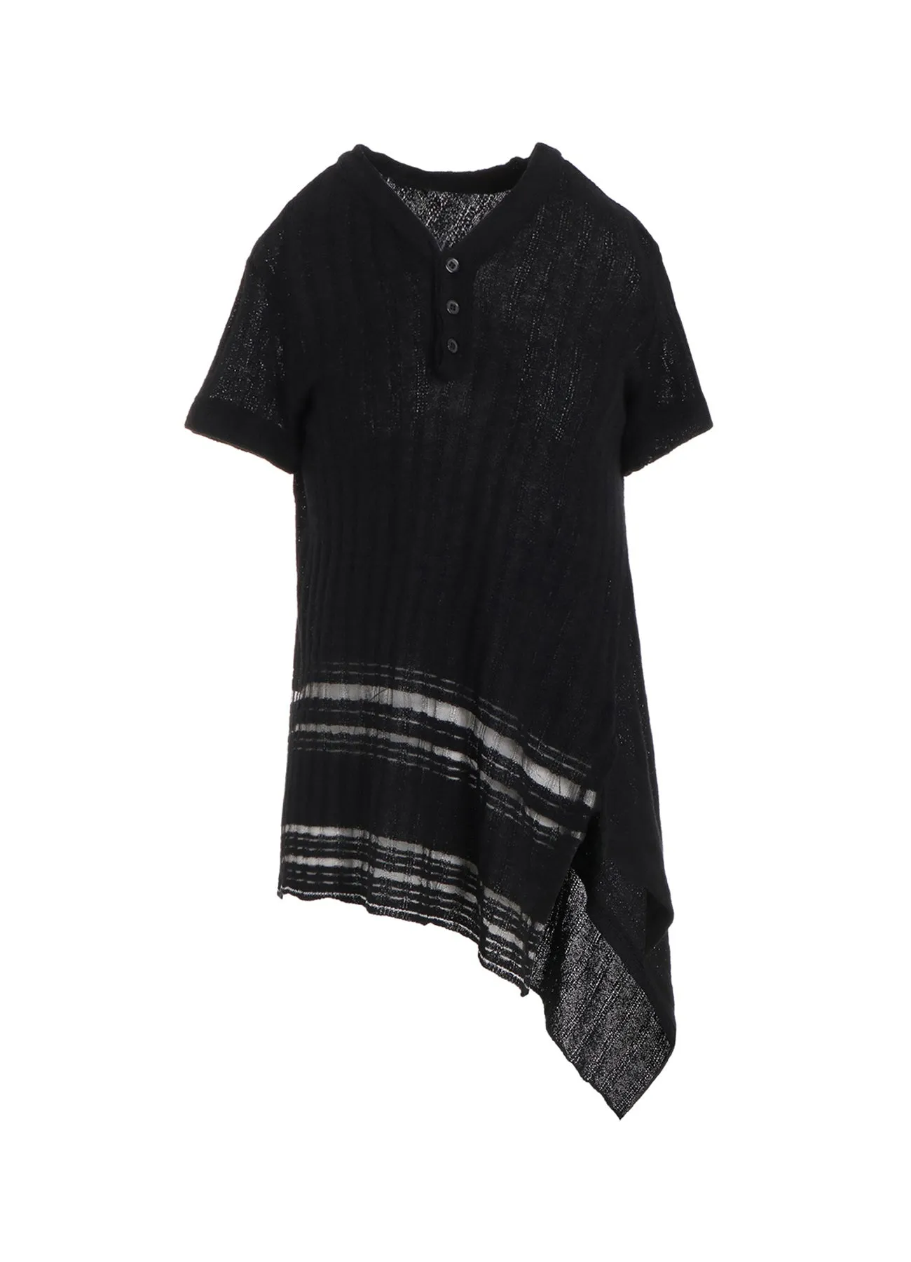 DROP NEEDLE RIB STRIPE ASYMMETRIC HEM PULLOVER sold by Yohji Yamamoto