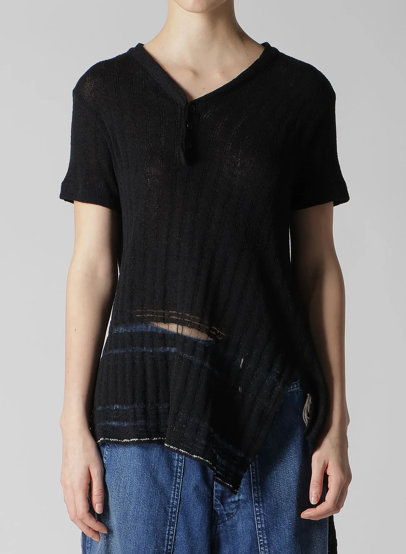 DROP NEEDLE RIB STRIPE ASYMMETRIC HEM PULLOVER sold by Yohji Yamamoto product image thumbnail 4
