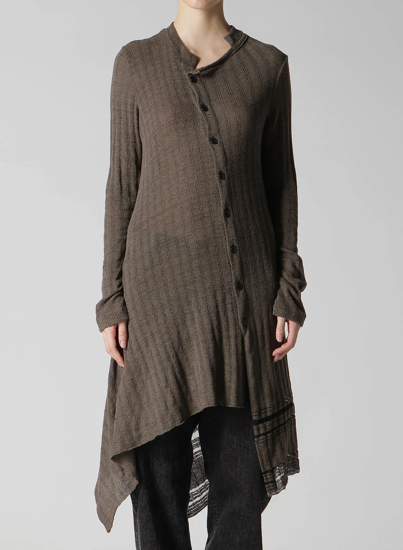 DROP NEEDLE RIB STRIPE ASYMMETRIC LONG CARDIGAN sold by Yohji Yamamoto product image thumbnail 4
