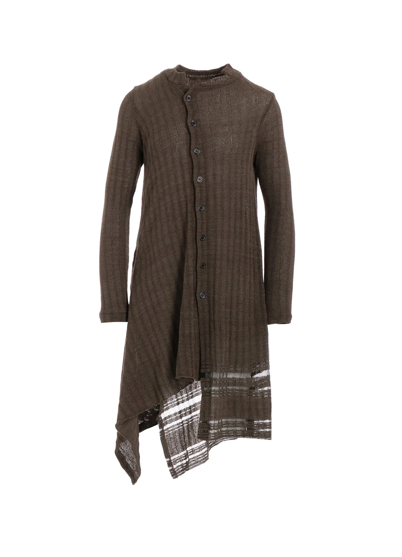 DROP NEEDLE RIB STRIPE ASYMMETRIC LONG CARDIGAN sold by Yohji Yamamoto