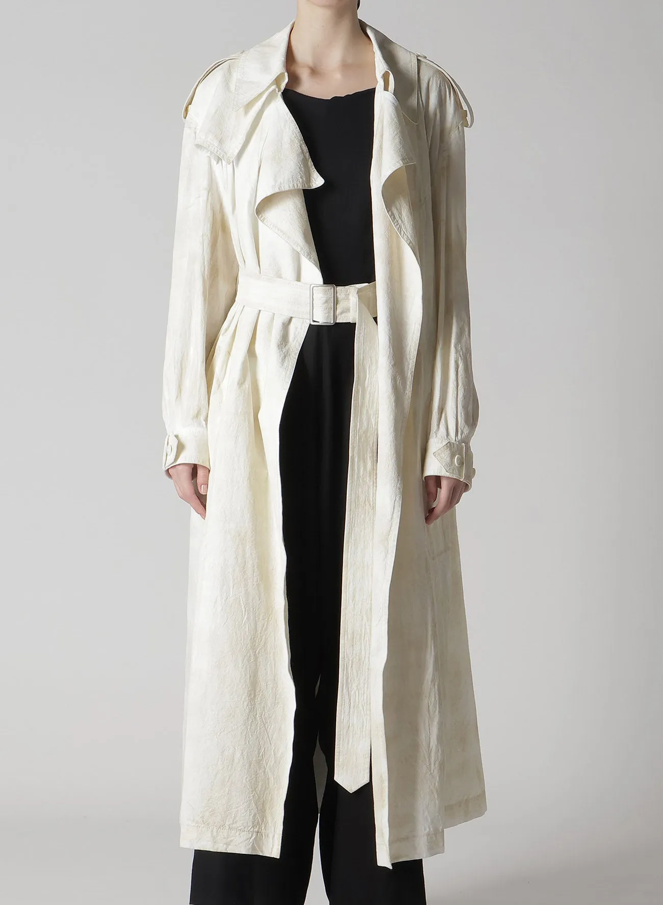 COTTON LINEN DUMP ROOLER PRINTING TRENCH COAT sold by Yohji Yamamoto product image thumbnail 5