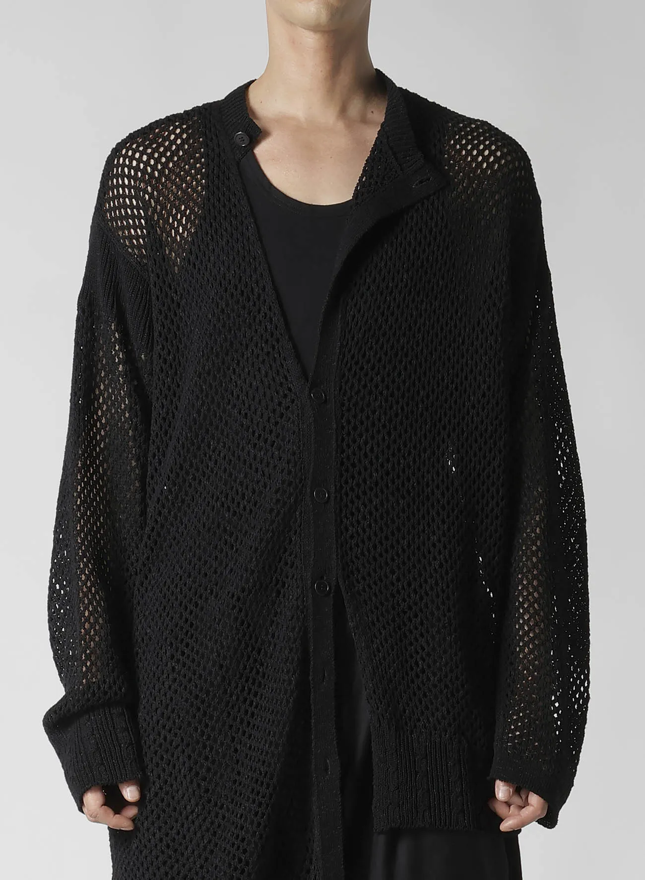5G HEMMED PATTERN MESH ASYMMETRIC CARDIGAN sold by Yohji Yamamoto product image thumbnail 2