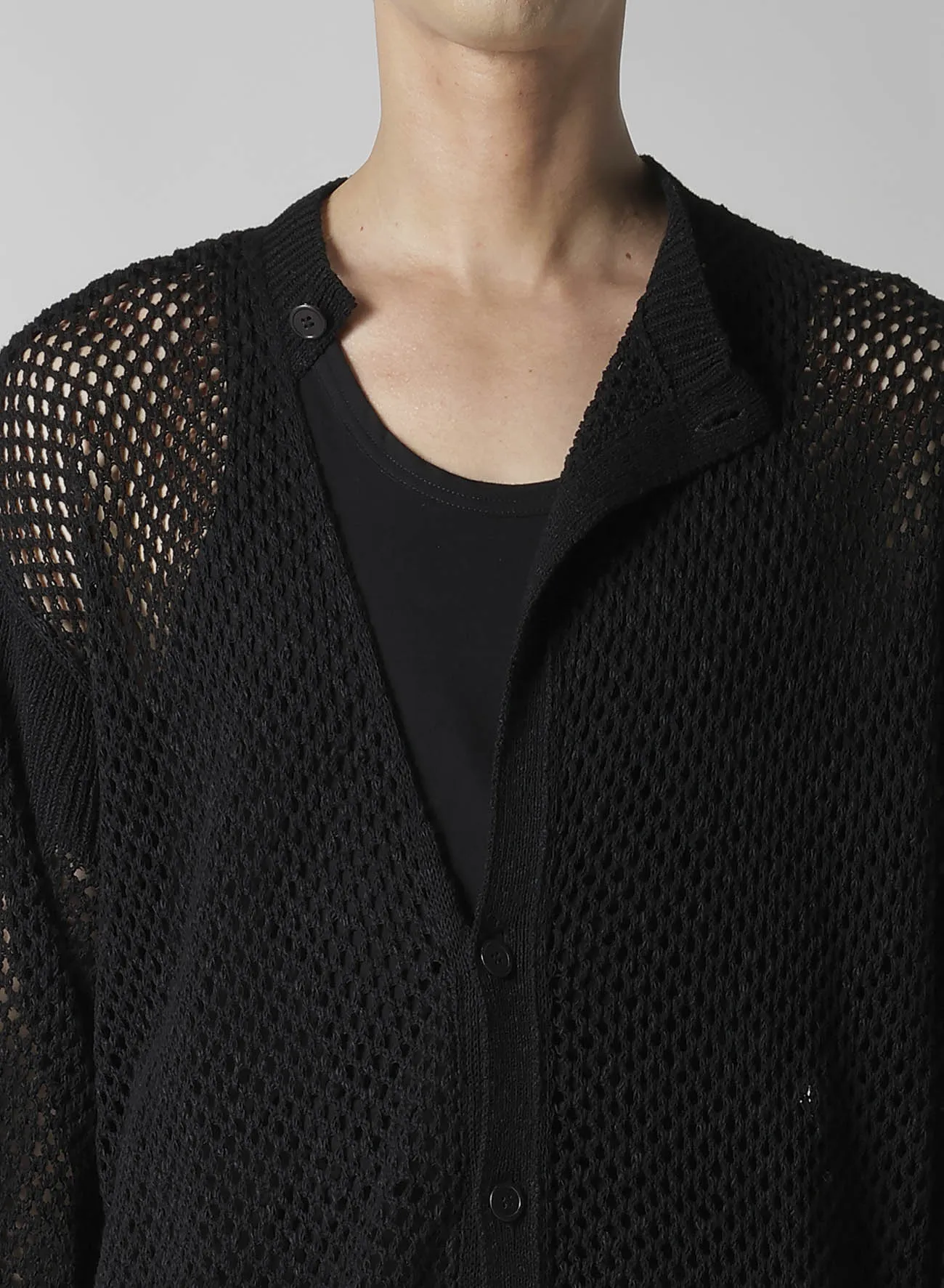 5G HEMMED PATTERN MESH ASYMMETRIC CARDIGAN sold by Yohji Yamamoto product image thumbnail 4