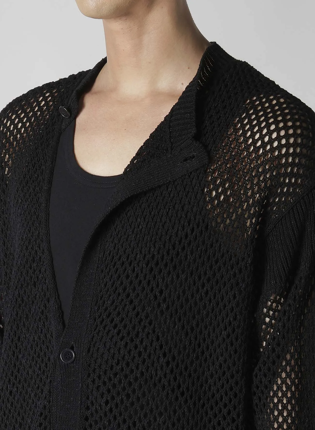 5G HEMMED PATTERN MESH ASYMMETRIC CARDIGAN sold by Yohji Yamamoto product image thumbnail 5