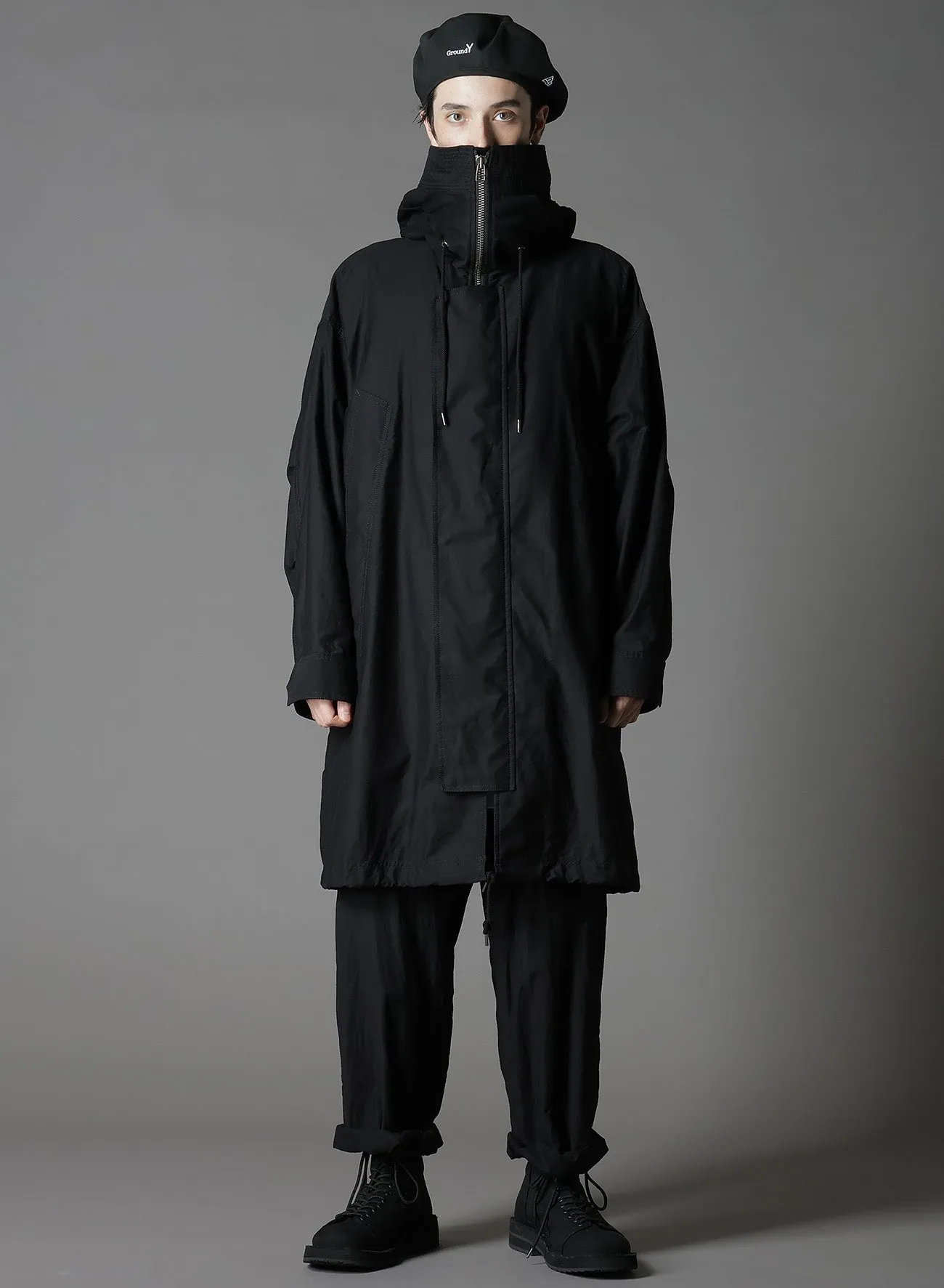 WIDE TWILL HIGH NECK HOODED MODS COAT sold by Yohji Yamamoto product image thumbnail 3