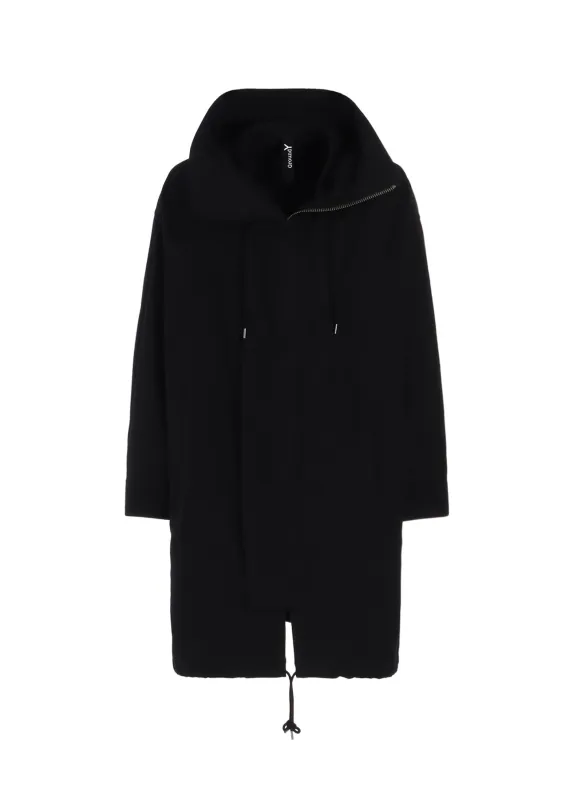 WIDE TWILL HIGH NECK HOODED MODS COAT sold by Yohji Yamamoto