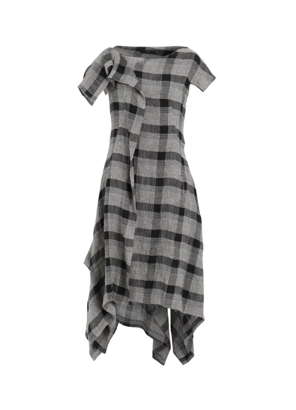 LINEN/SILK PLAID HANDKERCHIEF HEM DRESS sold by Yohji Yamamoto