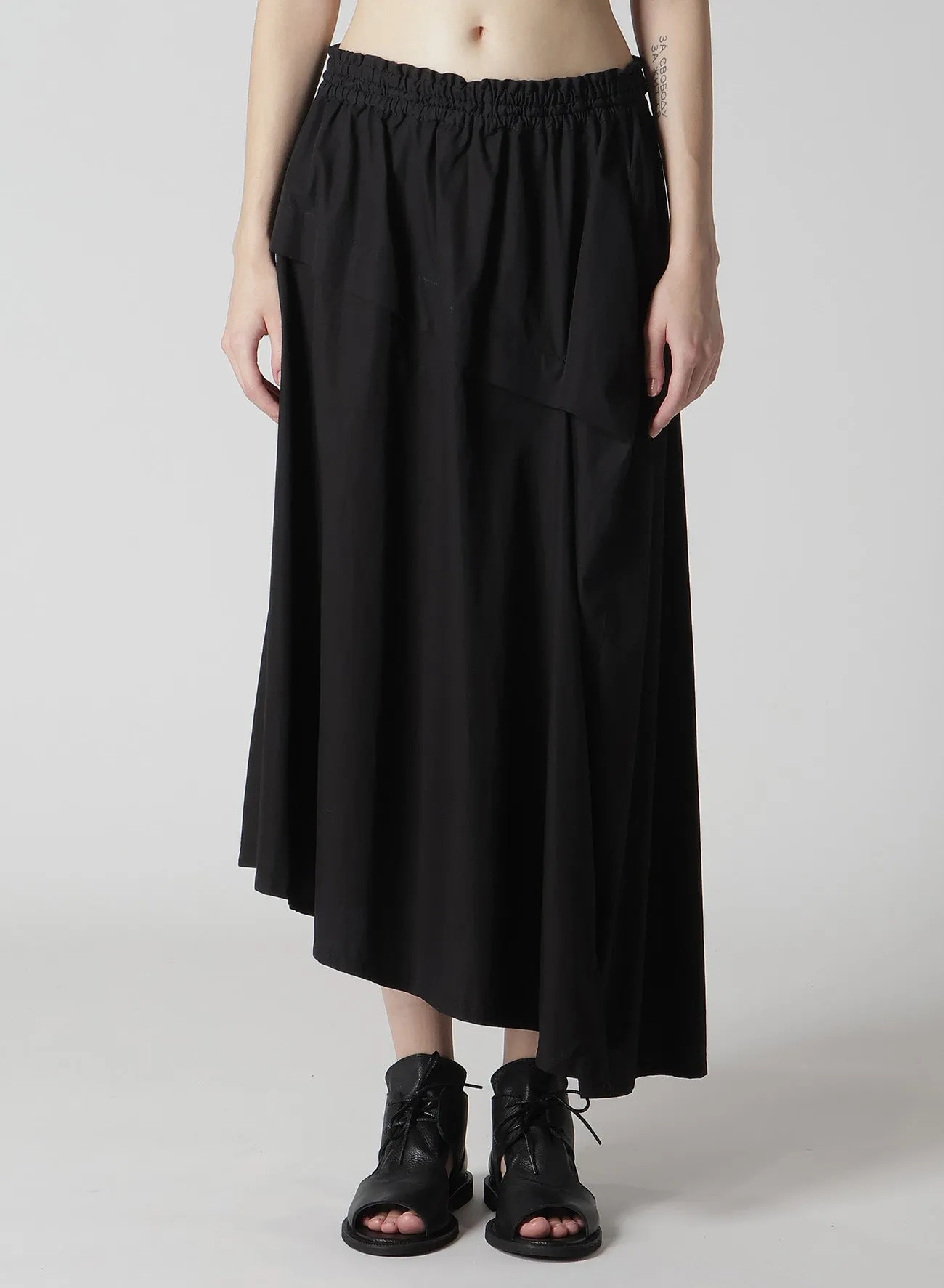 COTTON BROAD GARMENT DYEING RIGHT TUCKED ASYMMETRIC SKIRT sold by Yohji Yamamoto product image thumbnail 4