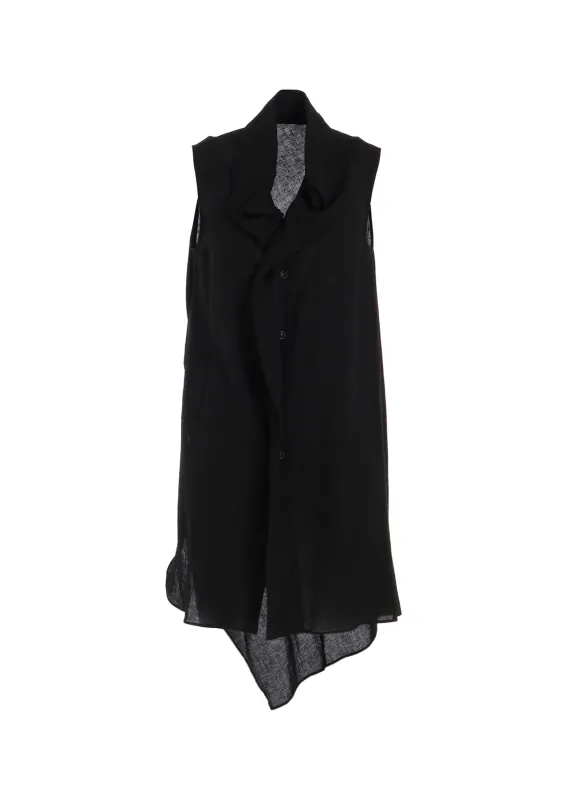 RAYON/LINEN SHEETING TIE STYLE SLEEVELESS BLOUSE made by Yohji Yamamoto