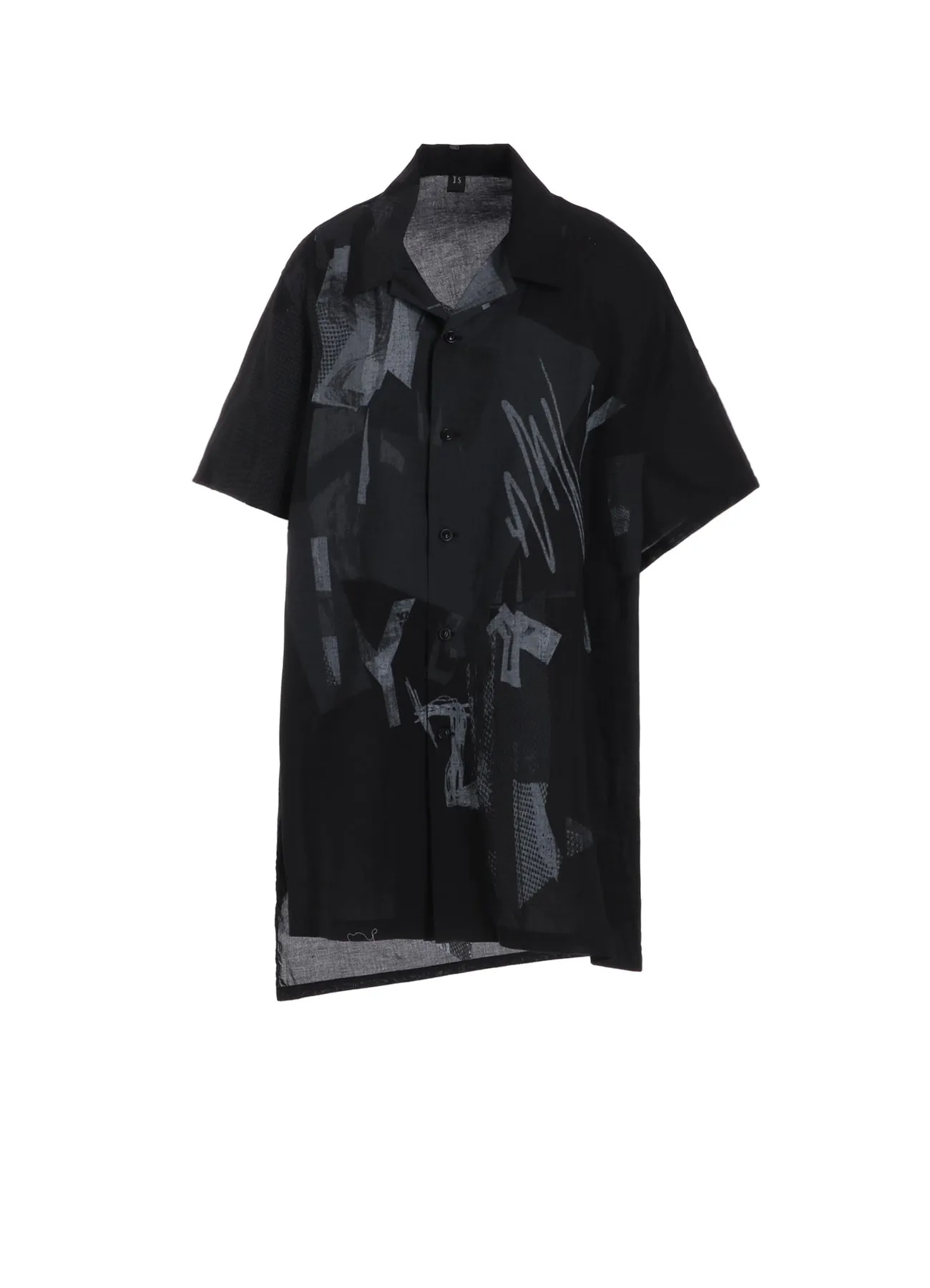 Y'S COLLAGE PRINT ASYMMETRIC OPEN COLLAR BLOUSE sold by Yohji Yamamoto