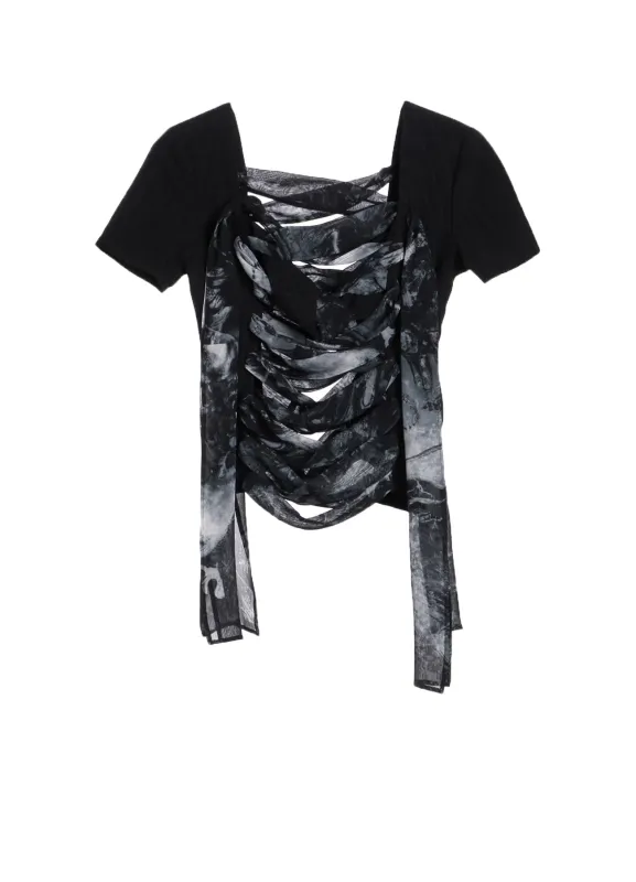 STRIPE RIBBON LACE-UP BLOUSE made by Yohji Yamamoto