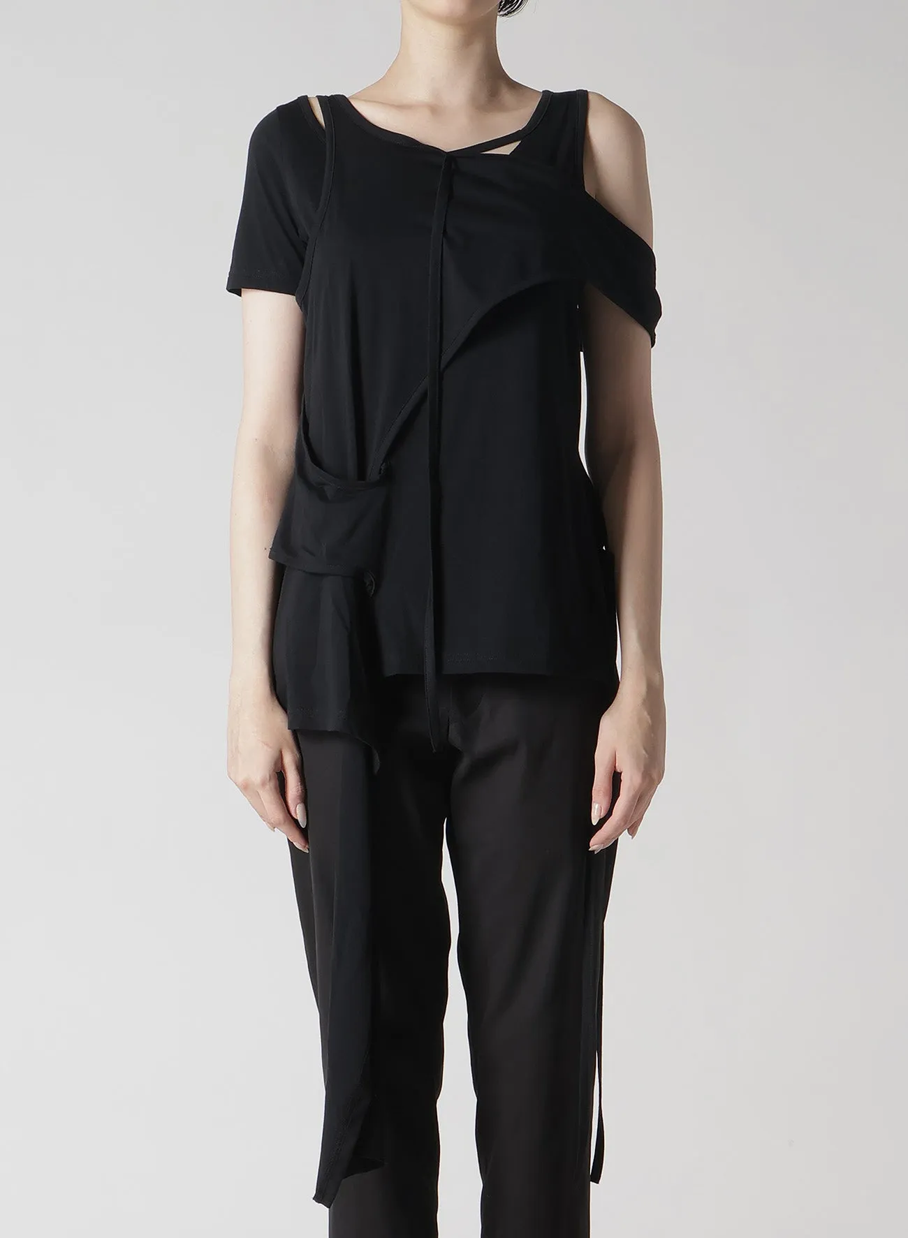 56/-COMPACT SINGLE JERSEY ASYMMETRY LAYERED SSV T sold by Yohji Yamamoto product image thumbnail 2