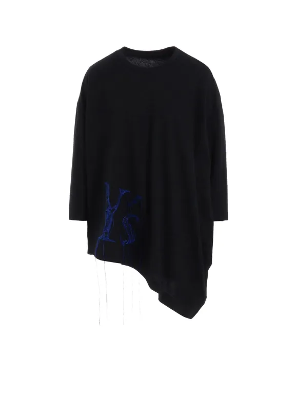COTTON JERSEY Y'S LOGO STITCH ASYMMETERIC DRAPE T sold by Yohji Yamamoto