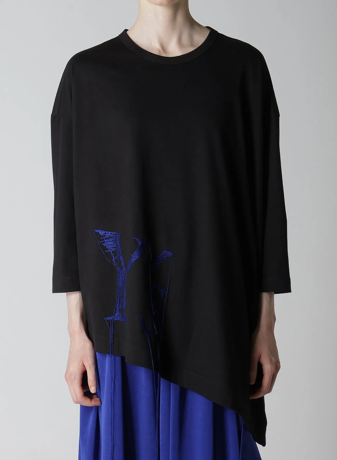 COTTON JERSEY Y'S LOGO STITCH ASYMMETERIC DRAPE T sold by Yohji Yamamoto product image thumbnail 4